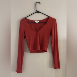Bozzolo Brown Fitted Crop Blouse